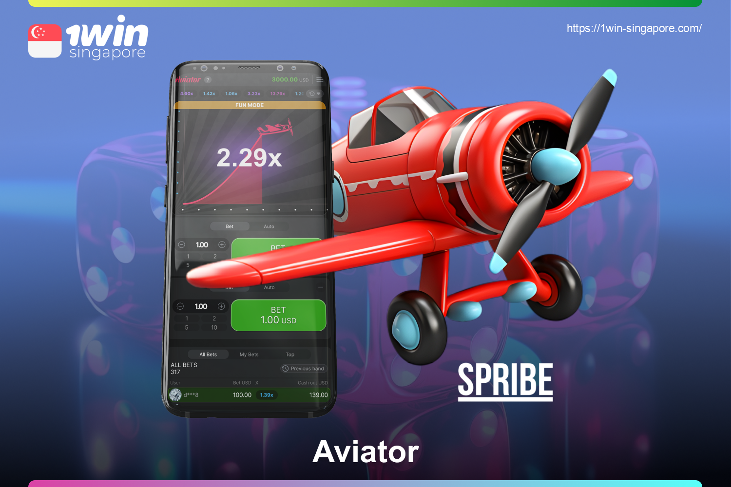 Aviator, developed by Spribe, is the world's most popular crash game available to Singaporeans at 1win