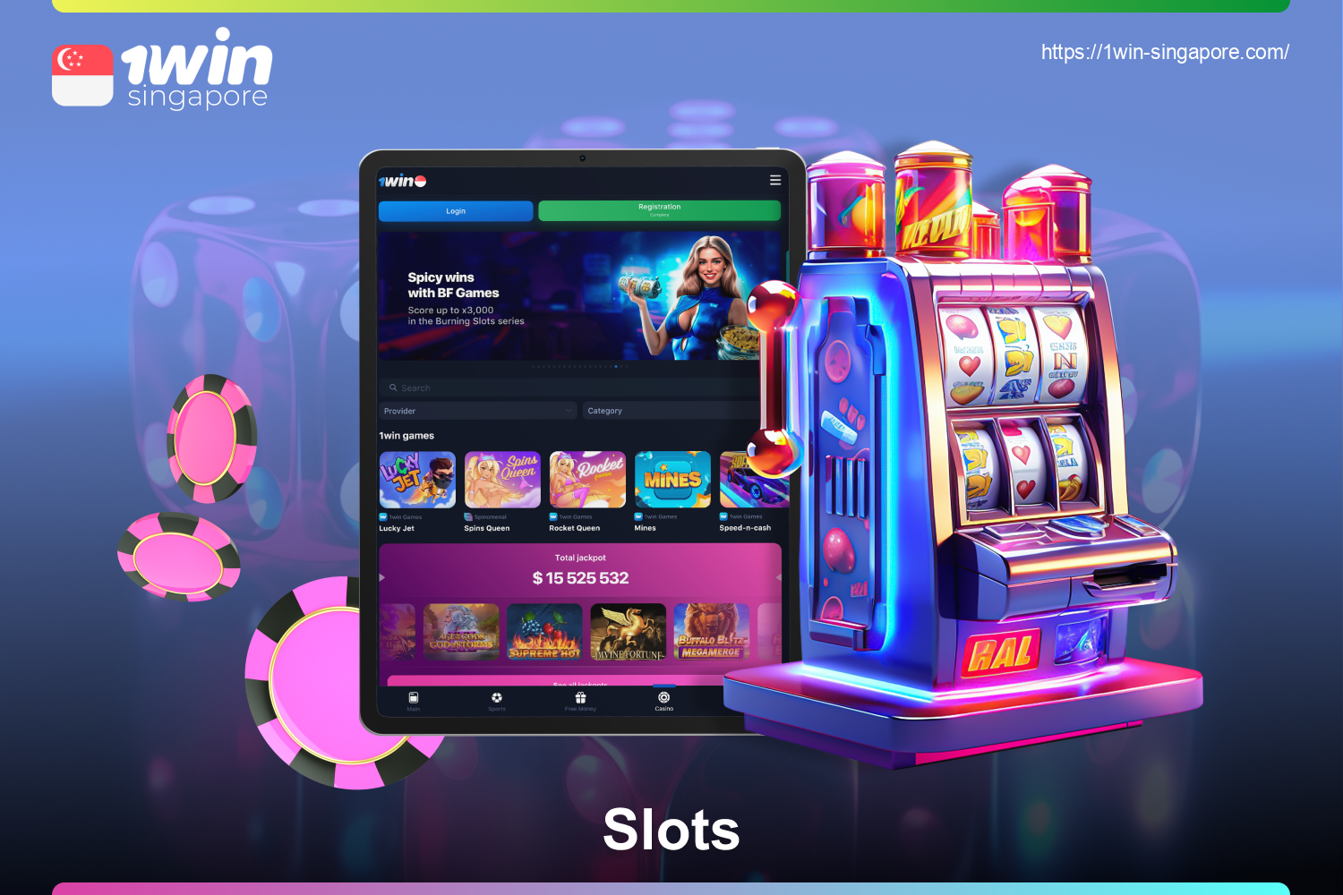 1win Singapore offers a large selection of slots in different genres: slots, video, 3D, Megaways, Tumbling, Cascade, "Book" and others